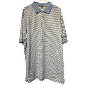Peter Millar Summer Comfort White Lgt Blue Stripes S/S Polo Golf Shirt Size XXL